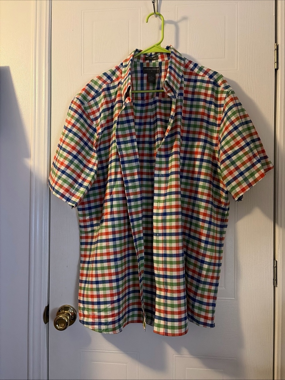 Saddlebred Shirt Mens Size XL Checkered Button Down Classic Fit Short Sleeve